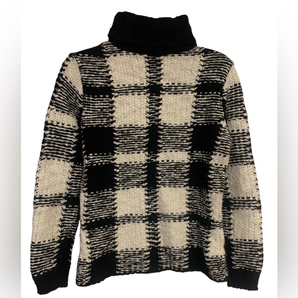 Talbots Black & White Plaid Turtleneck Sweater Wool Blend Pullover Knit Petite S - Picture 6 of 6